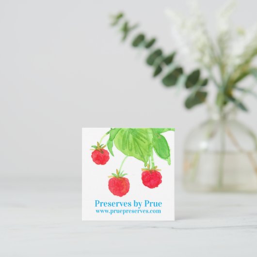 ラズベリー新鮮な果実水の色レッドグリーン スクエア名刺 (スタンド正面)