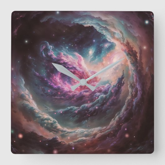 ラズベリー星雲 - 華やかな宇宙アート スクエア壁時計 (正面)