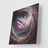 ラズベリー星雲 - 華やかな宇宙アート スクエア壁時計 (傾斜)