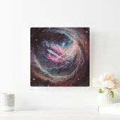 ラズベリー星雲 - 華やかな宇宙アート スクエア壁時計 (ホーム)