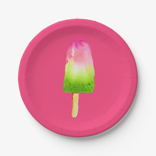 ラズベリー氷ブロックポップ・アートのアートポップシクル夏 ペーパープレート (正面)