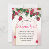 ラズベリー甘い水の色の女の子ベビーシャワー サンキューカード (正面)