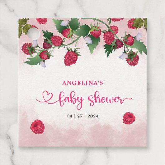 ラズベリー甘い水の色の女の子ベビーシャワー フェイバータグ (正面)