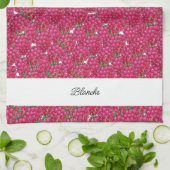 ラズベリー絵を描の水色モノグラムの キッチンタオル (折り畳み)