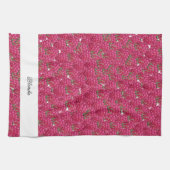 ラズベリー絵を描の水色モノグラムの キッチンタオル (横)