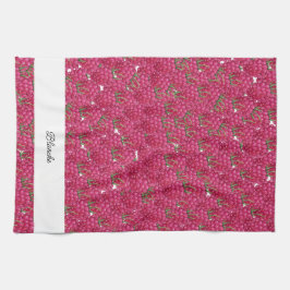 ラズベリー絵を描の水色モノグラムの キッチンタオル