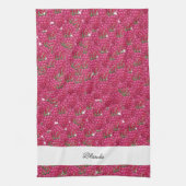 ラズベリー絵を描の水色モノグラムの キッチンタオル (縦)