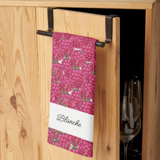 ラズベリー絵を描の水色モノグラムの キッチンタオル (三つ折り)