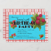 ラズベリー誕生日パーティーの招待状 招待状 (正面/裏面)