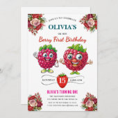 ラズベリー誕生日パーティーの招待 招待状 (正面/裏面)