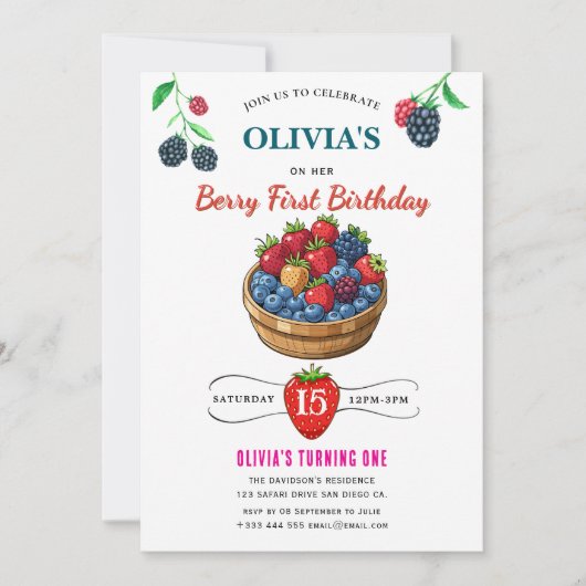 ラズベリー誕生日パーティーの招待 招待状 (正面)
