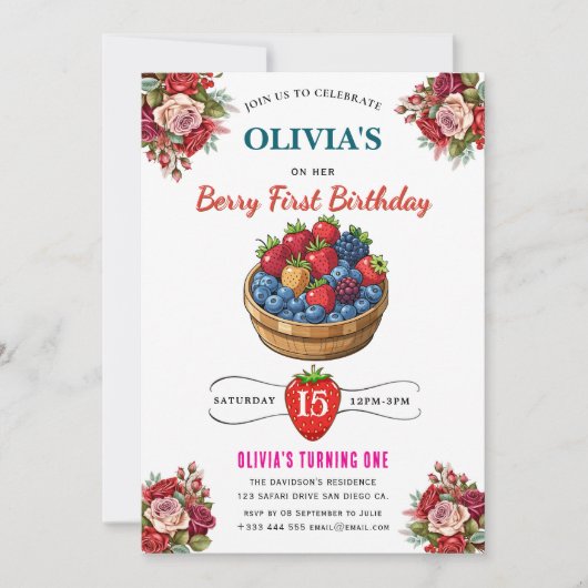 ラズベリー誕生日パーティーの招待 招待状 (正面)