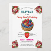 ラズベリー誕生日パーティーの招待 招待状 (正面/裏面)