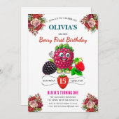 ラズベリー誕生日パーティーの招待 招待状 (正面/裏面)