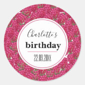 ラズベリー誕生日パーティー水の色パターン ラウンドシール (正面)