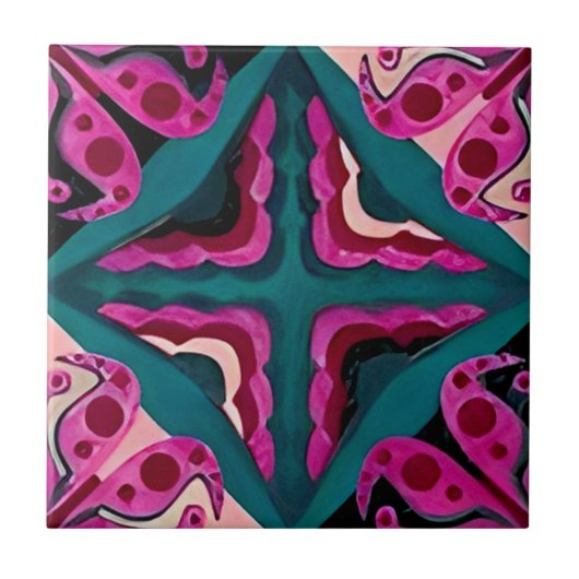 ラズベリー調和した花の模様タイル タイル (正面)