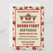 ラズベリー1st誕生日パーティーBerry First Photo 招待状 (正面)