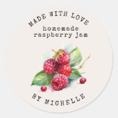 ラズベリー ウォーターカラー ジャム ラベル 缶詰 ステッカー (正面)