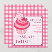 ラズベリー カップケーキ 誕生日パーティー招待状 招待状 (正面/裏面)