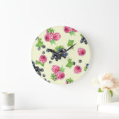 ラズベリー、カラント水の色のパターン ラージ壁時計 (ホーム)