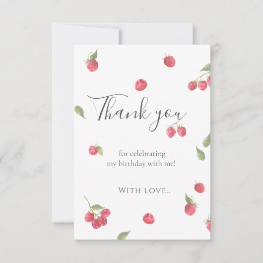 ラズベリー スウィート ベリー ファースト バースデー パーティー サンキューカード (正面)