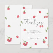 ラズベリー スウィート ベリー ファースト バースデー パーティー サンキューカード (正面/裏面)