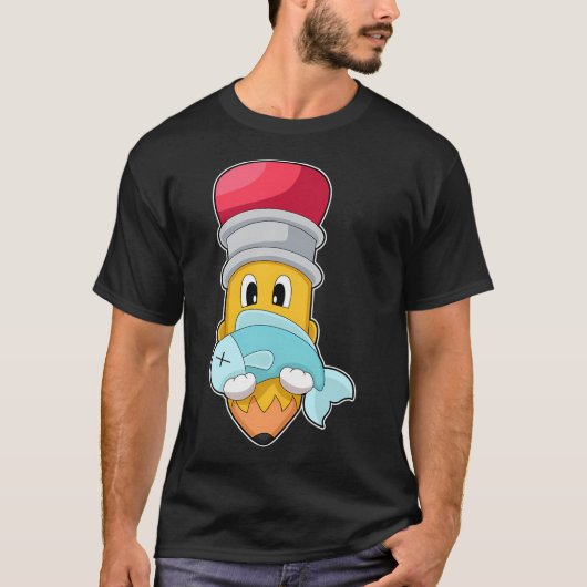 ラズベリー ストライプ フィッシュ 水彩画 Tシャツ (正面)