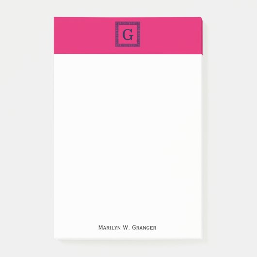 ラズベリー、ネイビーブルーギリシャ鍵#1フレームモノグラム ポストイット (正面)