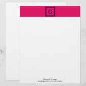 ラズベリー、ネイビーブルーギリシャ鍵#1フレームモノグラム レターヘッド (正面/裏面)