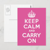ラズベリー ピンク Keep Calm and Carry On ポストカード (正面/裏面)