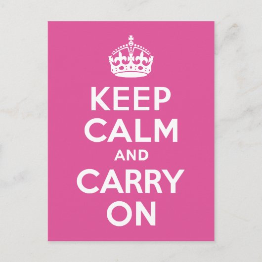 ラズベリー ピンク Keep Calm and Carry On ポストカード (正面)