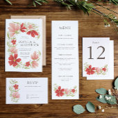 ラズベリー＆ブッシュ ボールド フラワル ウェディング 招待状