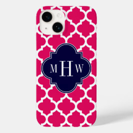 ラズベリー ホワイト モロッコ #5 ネイビー 3イニシャル モノグラム Case-Mate iPhone 14ケース