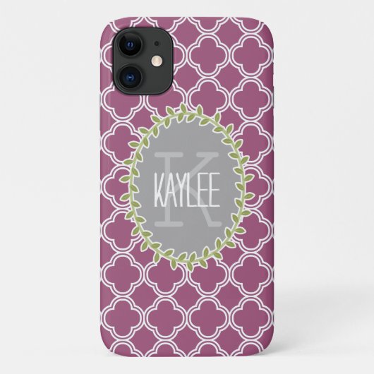 ラズベリー ホワイト ラティス パターン モノグラム ヴァイン Case-Mate iPhoneケース (裏面)
