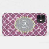 ラズベリー ホワイト ラティス パターン モノグラム ヴァイン Case-Mate iPhoneケース (裏面(横))