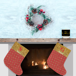 ラズルダズルクリスマスグリッター水玉模様レッド ラージクリスマスストッキング