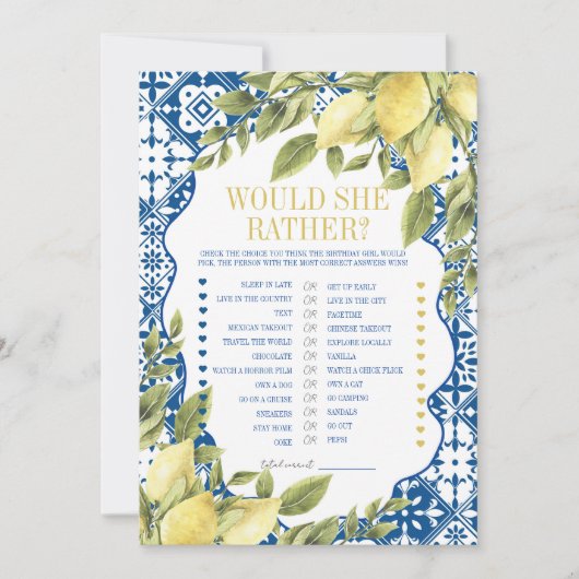 ラタリアイタリアンは彼女はむしろ誕生日のゲームカード 招待状 (正面)