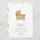 ラタンベビーカーミニマリストベビーシャワー招待状 招待状 (正面/裏面)