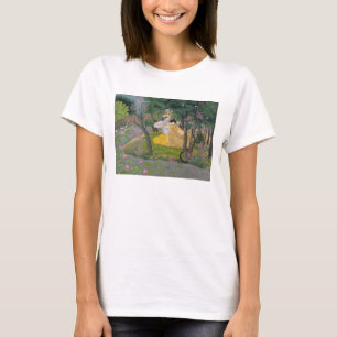 ラダとクリシュナは開花の森の中で抱擁する Tシャツ