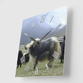 ラダックの白ヤク/チベット山脈，ヒマラヤ スクエア壁時計 (傾斜)