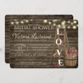 ラダーワインバレルおよびバラ素朴ブライダルシャワー 招待状 (正面/裏面)