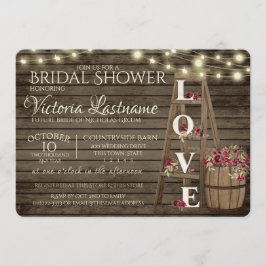 ラダーワインバレルおよびバラ素朴ブライダルシャワー 招待状