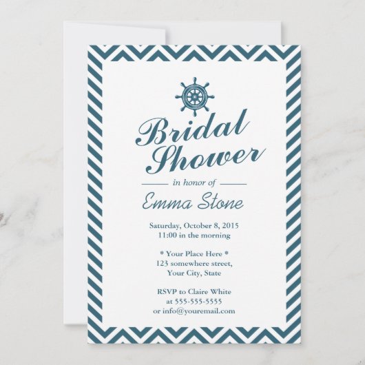 ラダー航海のブルーシェブロンストライプブライダルシャワー 招待状 (正面)
