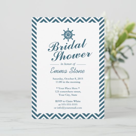 ラダー航海のブルーシェブロンストライプブライダルシャワー 招待状 (スタンド正面)