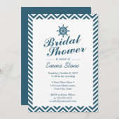 ラダー航海のブルーシェブロンストライプブライダルシャワー 招待状 (正面/裏面)