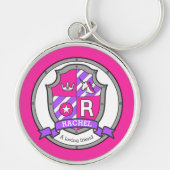 ラチェル文字R名ピンクのユニコーンの紋章を意味する キーホルダー (正面)
