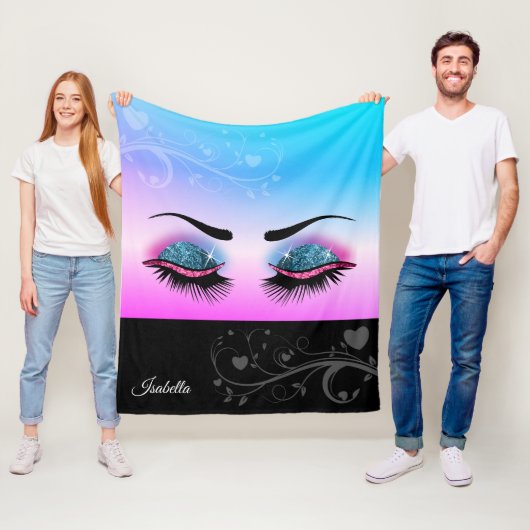 ラッかわいらしシュ – ピンクとブルーのグリッター フリースブランケット (インサイチュ)