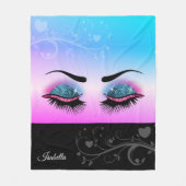 ラッかわいらしシュ – ピンクとブルーのグリッター フリースブランケット (正面)