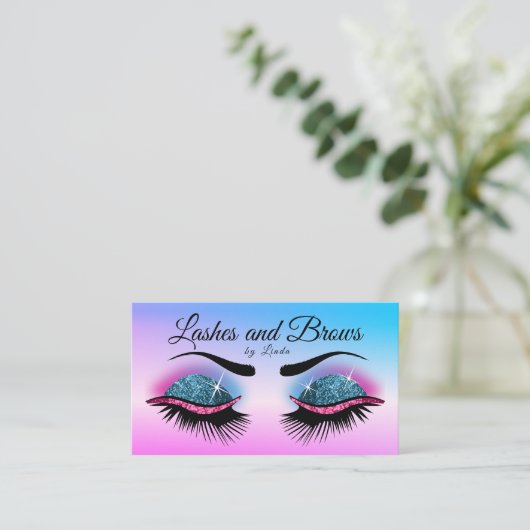 ラッかわいらしシュ – ピンクとブルーグリッター 名刺 (スタンド正面)