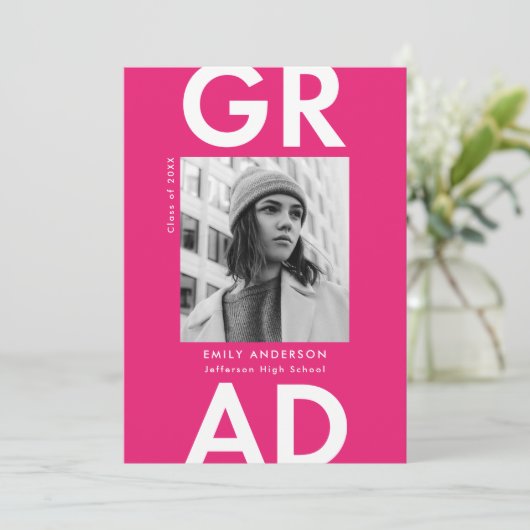 ラッはっきりしたトピンク写真卒業パーティー 招待状 (スタンド正面)